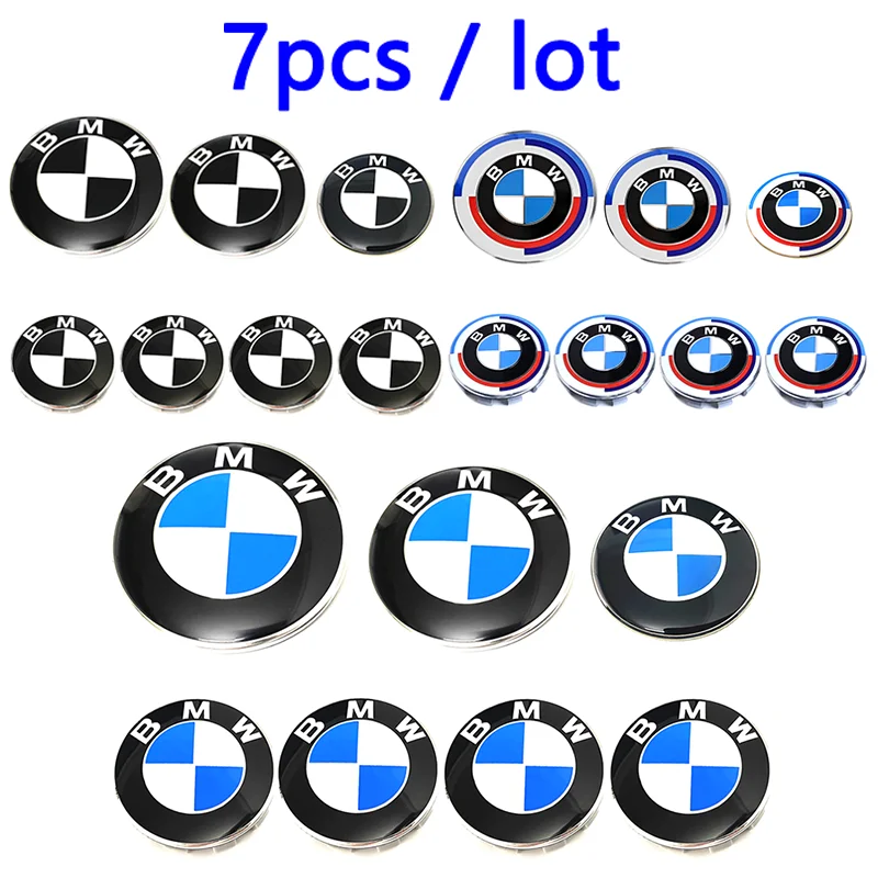 7 Pcs 45mm 74mm 82mm ABS For Car Front Hood Rear Trunk Wheel Cap Steering Wheel BMW E46 E39 E38 E90 E60 X1 X3 X4 X5 X6 Emblem