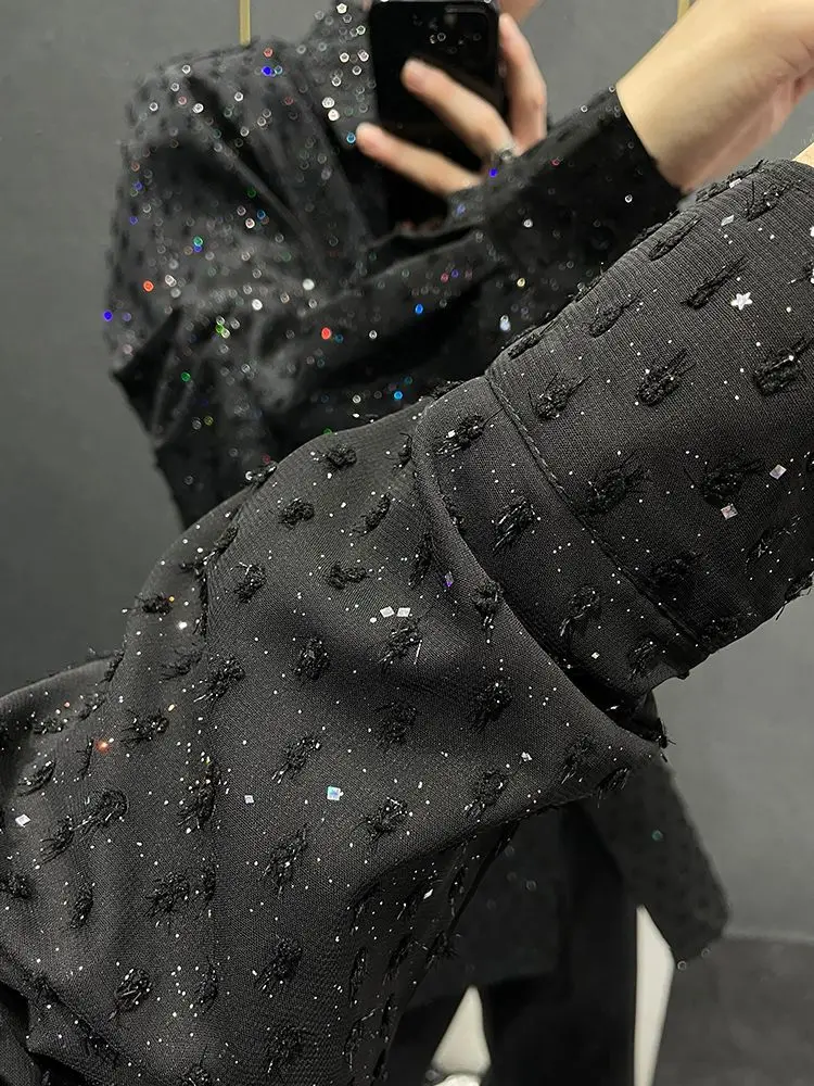 Design Men's Edgy Cool Starry Allover Pattern Loose Fit Long Sleeve Shirt Summer Trendy Nightclub Barber Fashion Stylish