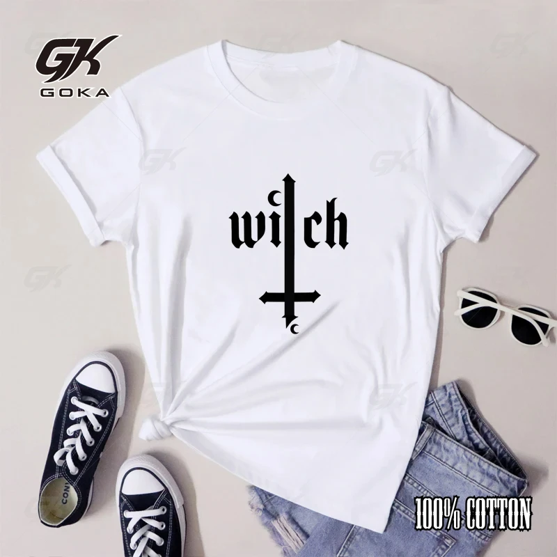 Witch Moon Cross Cotton T shirt Mystical Witchy Pagan Satanic T shirts Aesthetic Women Occult Y2K Gothic Top Unisex Tee Shirt