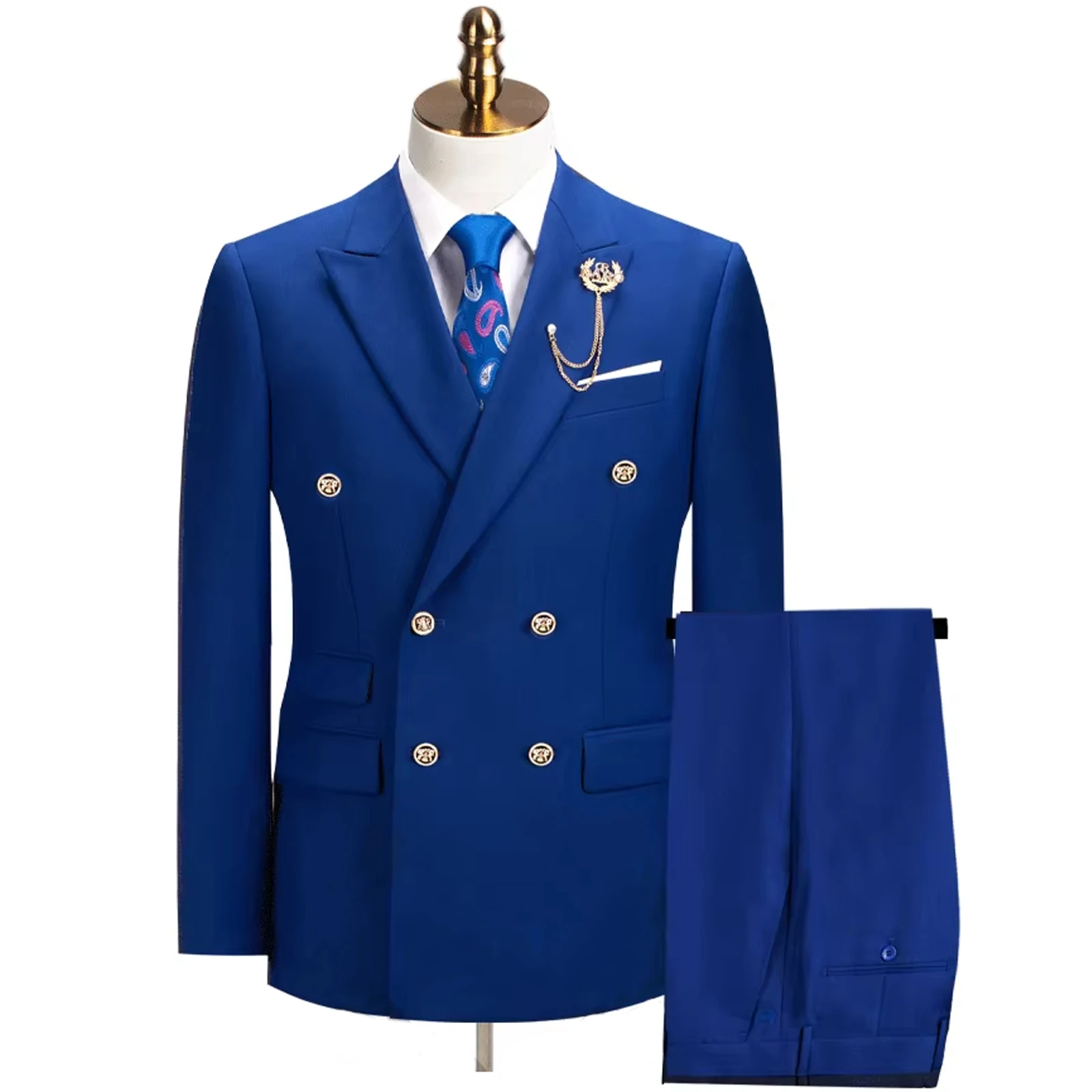 Men's Double Breasted 2 Piece Suit Blazer Pants Formal Business Slim Fit Jacket Trousers Set for Party Wedding Groom Tuxedo