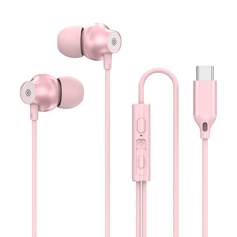 

Copper Driver Hifi Sports Headphones In-ear Type-c Wire-controlled Earphones Bass Music Headset for MP3 Phone