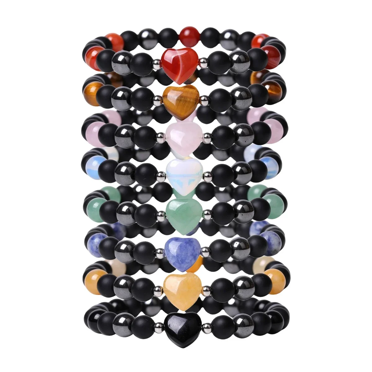 Healing Crystal Bracelet for Women Love Heart Charm 8MM Natural Stone Stretch Anti Anxiety Bracelets  for Women Men Friends