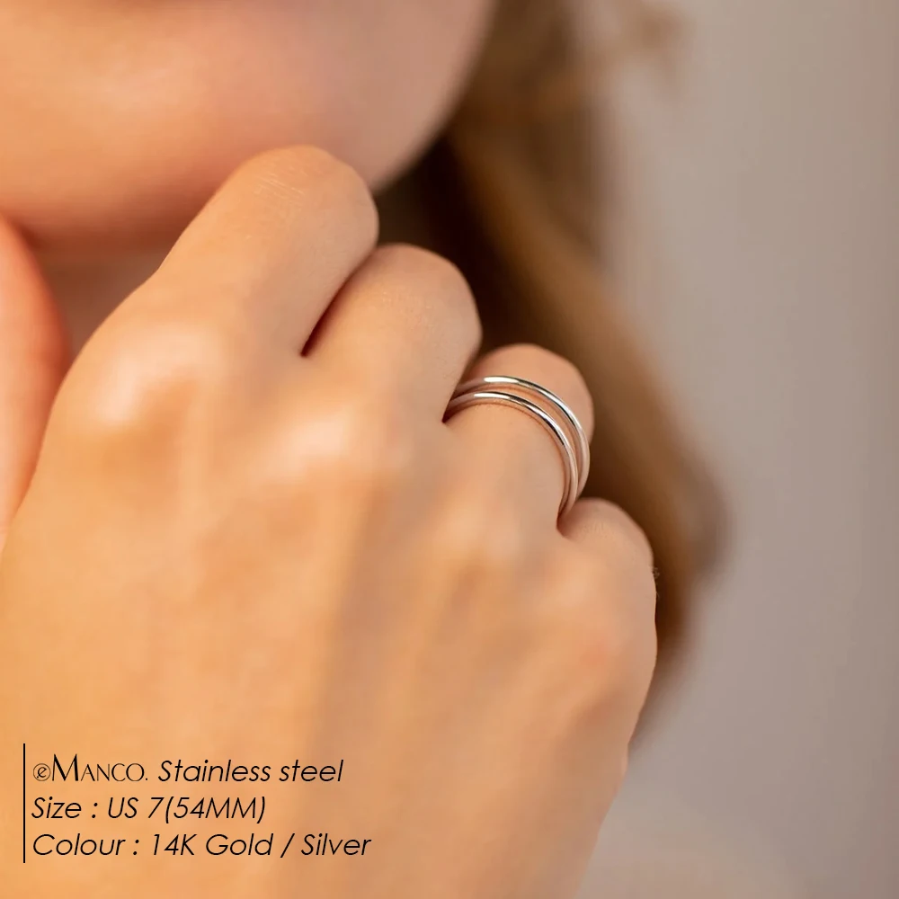 eManco Trendy Stainless Steel Rings for Women Vintage Geometric Pinky Ring Dainty Stackable Round Midi Rings Jewellery