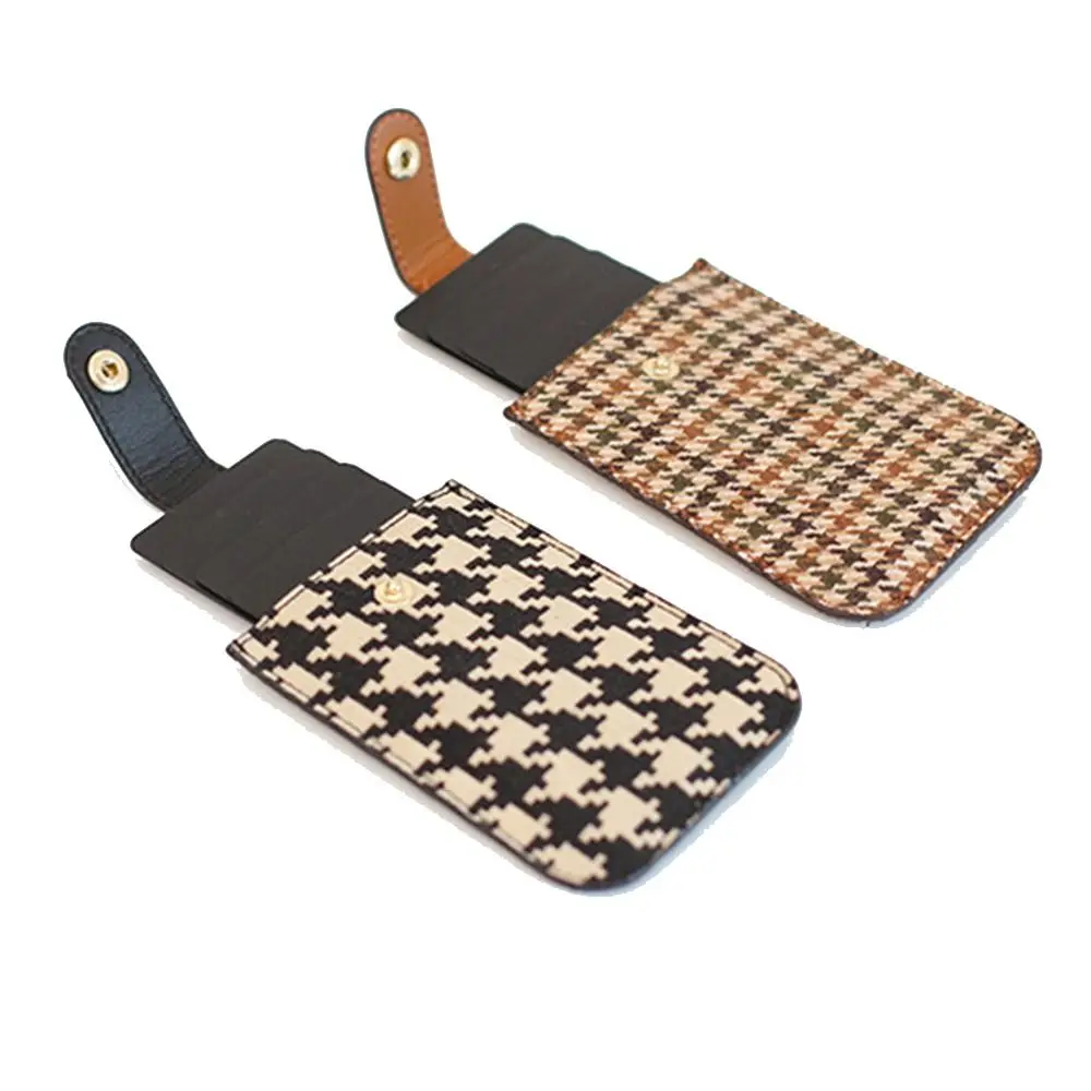 Mini PU Leather Houndstooth Card Bag Korean Style Card Pocket Card Holders Clutch Clutch Bag Pull-out Type Short Wallet Women