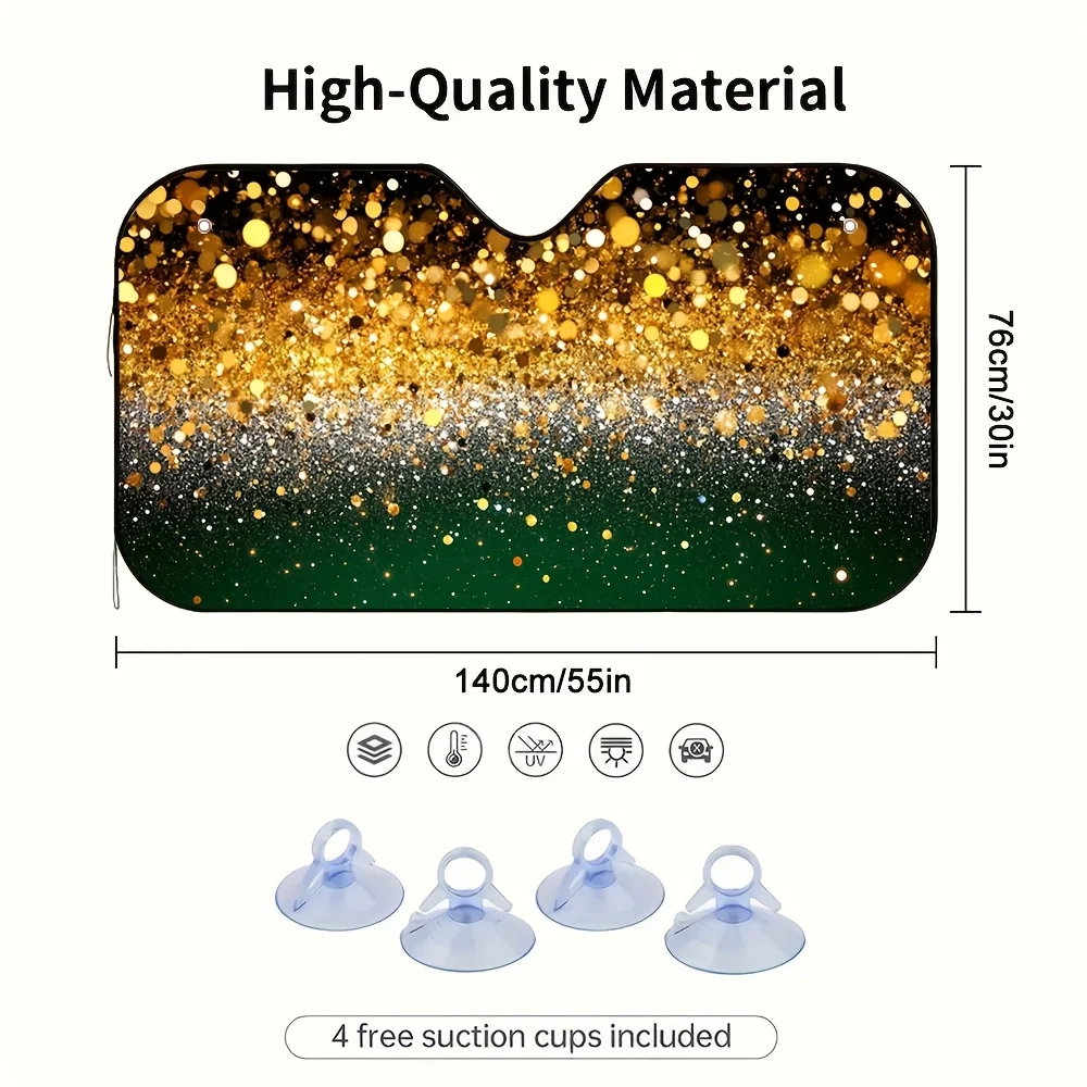 1pc Golden Sparkle Burst Artistic Car Sunshade - Fit Car Windshield Cover With Glittering Golden Confetti Design, Stylish Car In