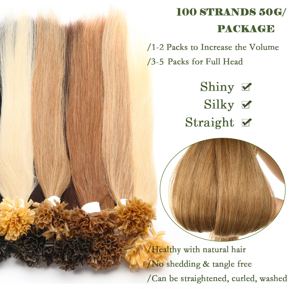 Rich Choices 100 Strands U Tip Hair Extensions Pre Bonded Human Hair 0.5g/s Nail Tip Italian Keratin Fushion Hairpiece Straight