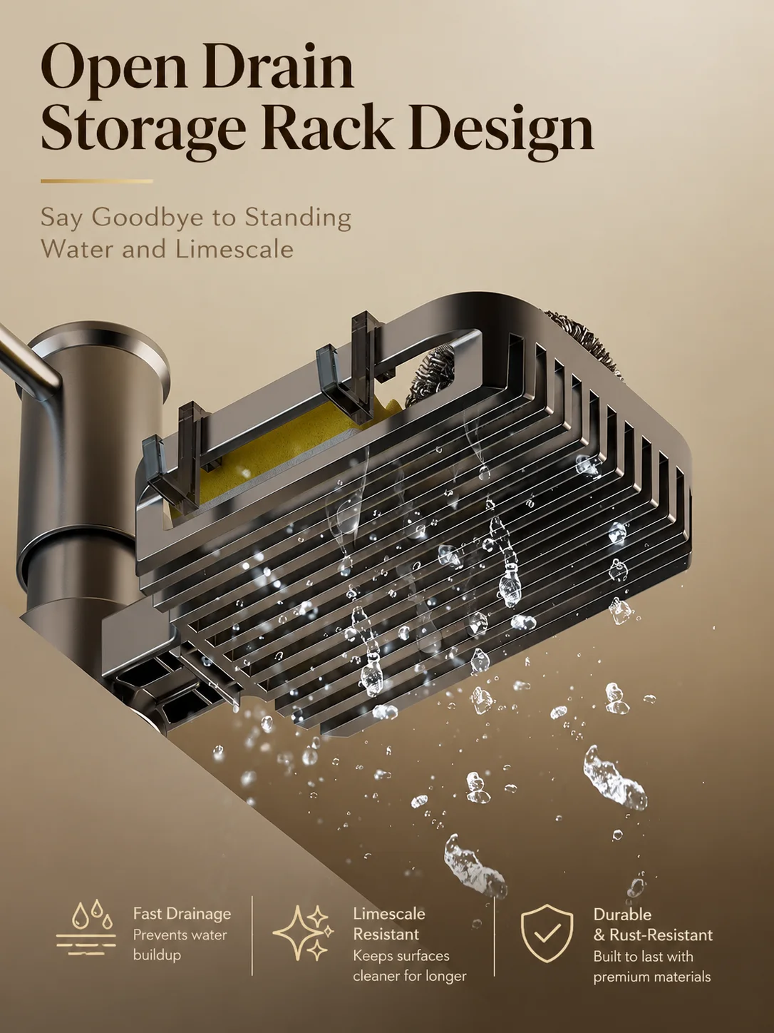 Kitchen Sink Soap Dispenser with Storage Tray Aluminum Built-in Extension Tube Kit Easy Install Large Pump Head Liquid Dispenser
