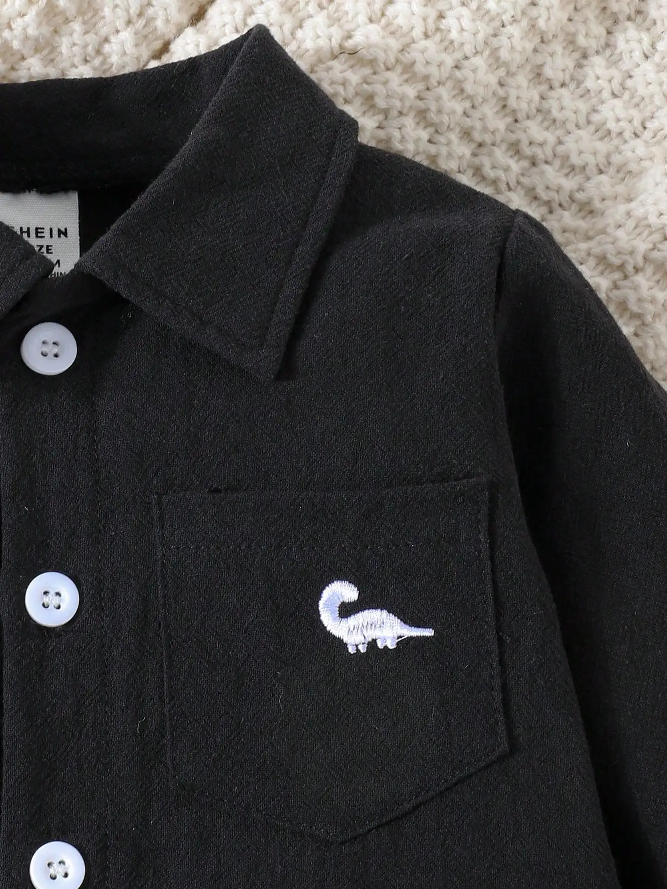 Autumn Baby Boy Casual Outdoor Simple Black Shirt Long Sleeve Coat Small Dinosaur Embroidery Cotton Outer Wear Shirt DX0384