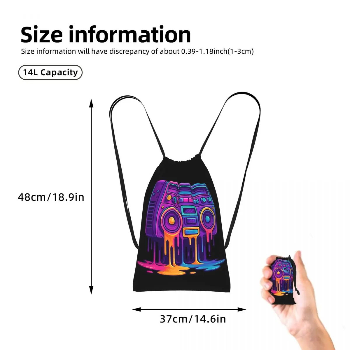 Color Graffiti Radio Backpacks Casual Drawstring Bags Sports Bag Book Bags for Travel School view 4