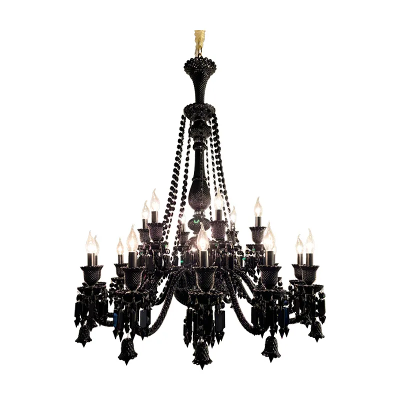 European Black Crystal Chandelier Living Room Bedroom Candle Lamp French Light Luxury Villa Atmospheric Lighting