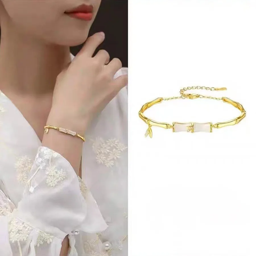 18K gold bracelet bamboo bracelet AU750 womens fashion light luxury bamboo bracelet Chinese Valentines Day gift for girls