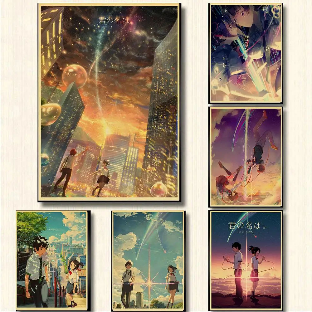 Japanese Anime Movie Your Name Poster by Shinkai Makoto  Kraft Paper Art for Bedroom Dormitory Bar Cafe  Unique Wall Decor