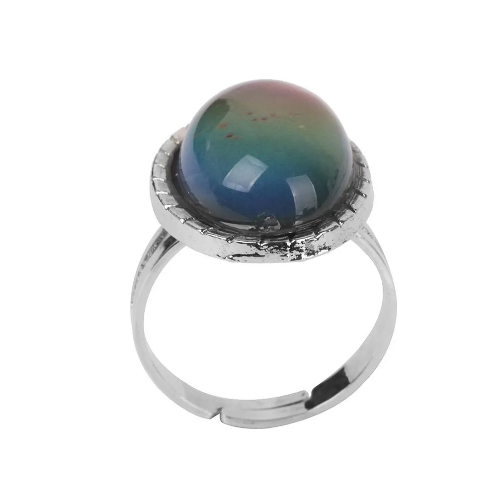 Oval Adjustable Color Changing Ring Unisex Alloy Mood Ring for Men Women Sparkling Shimmer Effect Romantic Gift Approx 17Mm