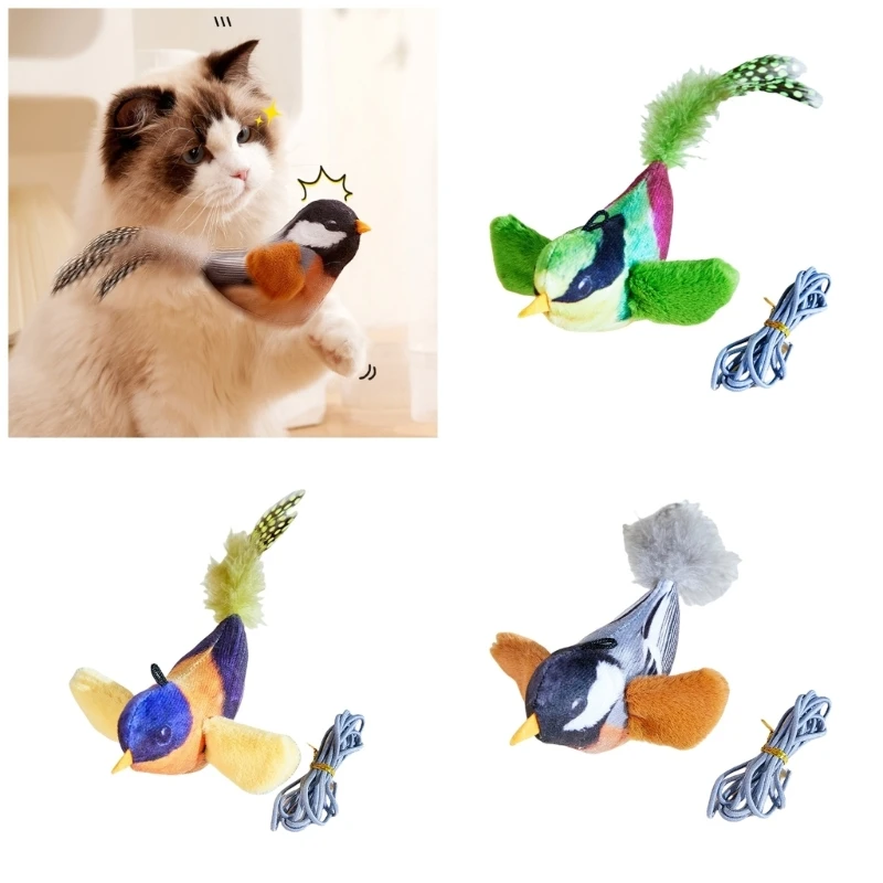 Kitten Chew Toy Sound Toy Teething Soft Bird Toy Chirping Bird with Sound Attractive Bird Shape Teething Toy B03E