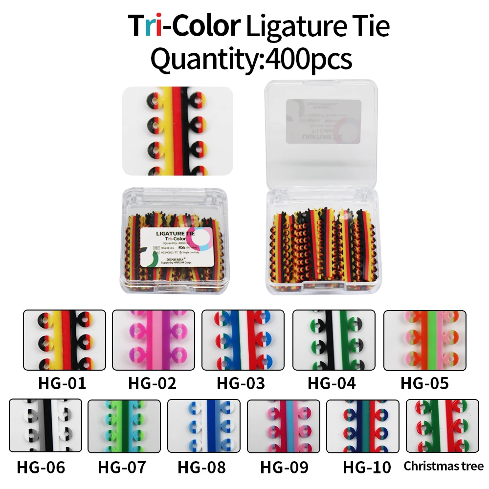 

25 палочек, 400 шт./кор., трехцветная ортодонтическая эластичная лигатура, резиновая галстук