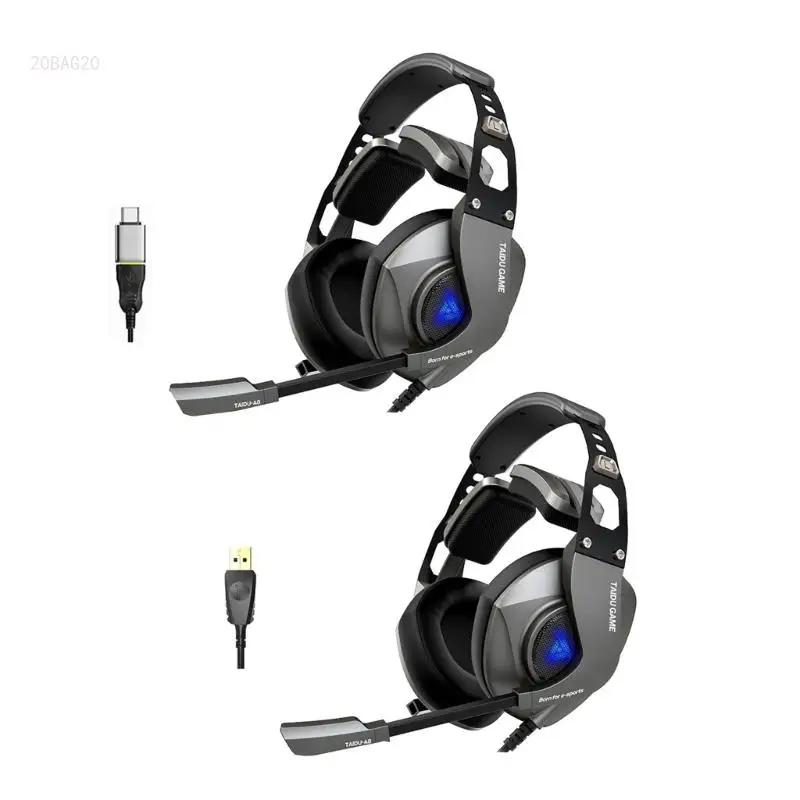 Corded Headsets Headphones With Color Light and 7.1 Surround Sound Noise Cancelling For Laptop Gaming And Office Use