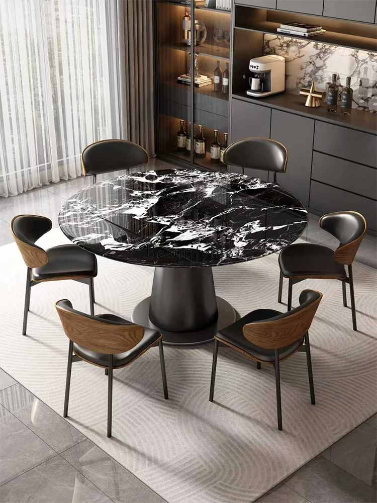 

Supercrystalline stone dining table dual-purpose rotating retractable modern simple household Italian light luxury marble table