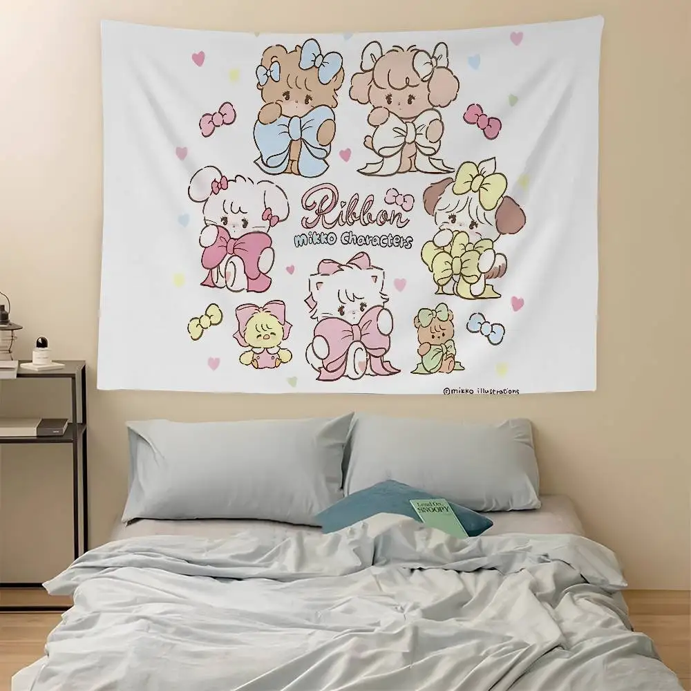 Cute Cat Mikko I-illustrations Hanging Bohemian Tapestry Bohemian Wall Tapestries Mandala Kawaii Room Decor