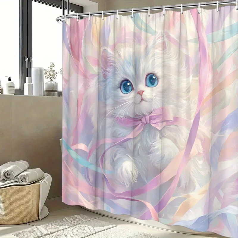 Adorable Pink Kitten Shower Curtain - Water-Resistant, Easy to Clean, Adds a Sweet and Playful Touch to Your Bathroom Decor
