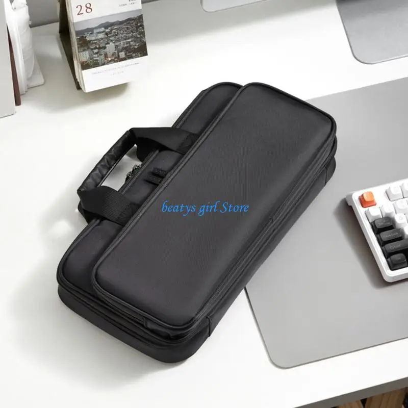

C7AB Keyboards Organiser Case Double Compartment Padded Interior Mesh Pockets For Mouse Headphones Cable Storage
