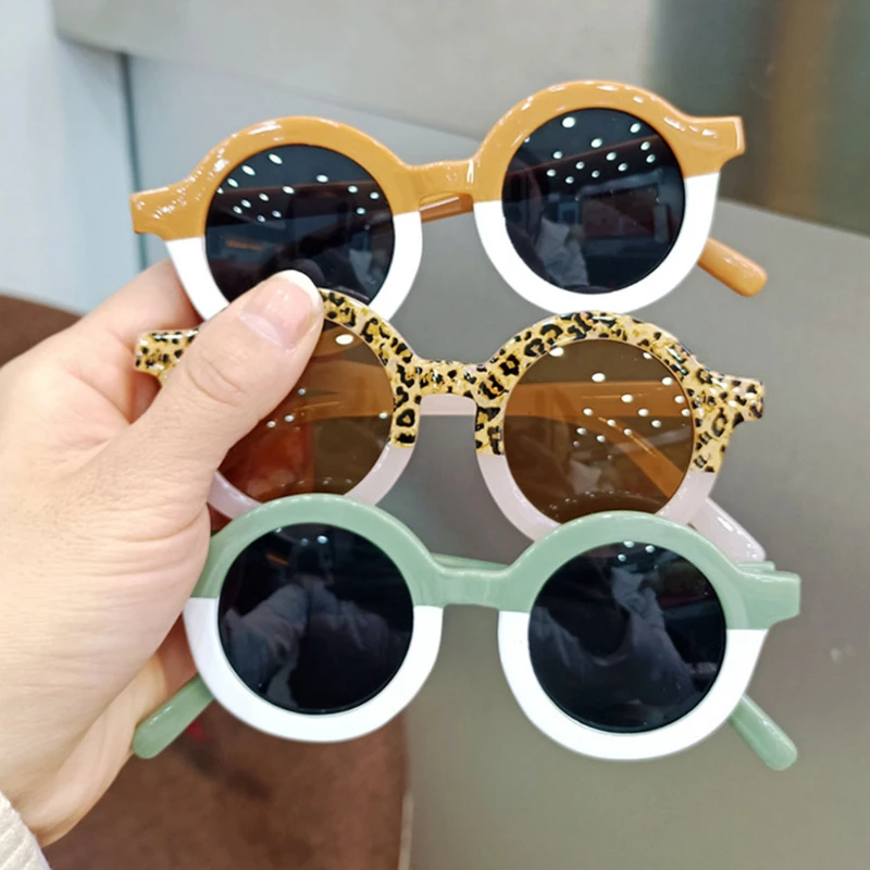 Children Cute Cartoon Round Sunglasses Girl Boy Leopard Double Color Vintage Sunglasses UV Protection Classic Kid Sun Glasses