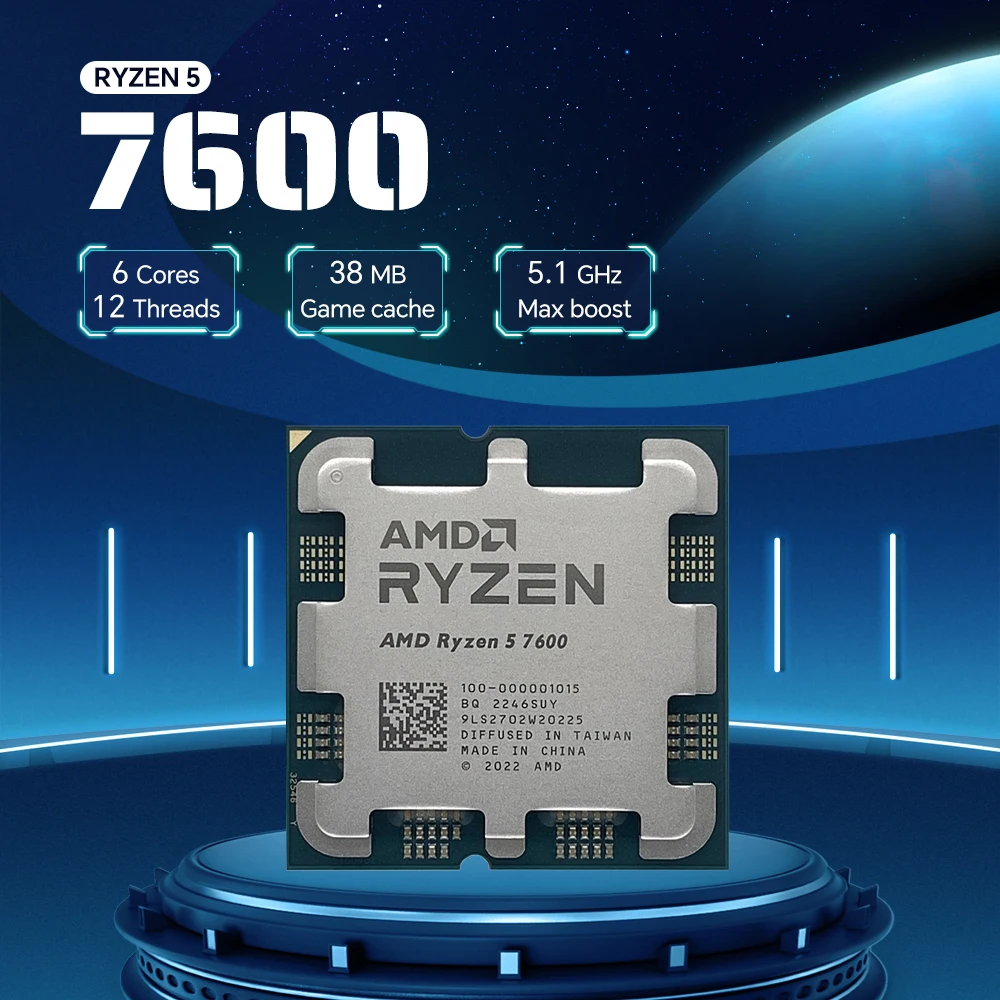 AMD Ryzen 5 7600 6-Core 12-Thread Sonderangebot DDR5 CPU Integrierte Grafikkarte RDNA2 2CU Sockel AM4 R5 7600 Neu, aber ohne Lüfter