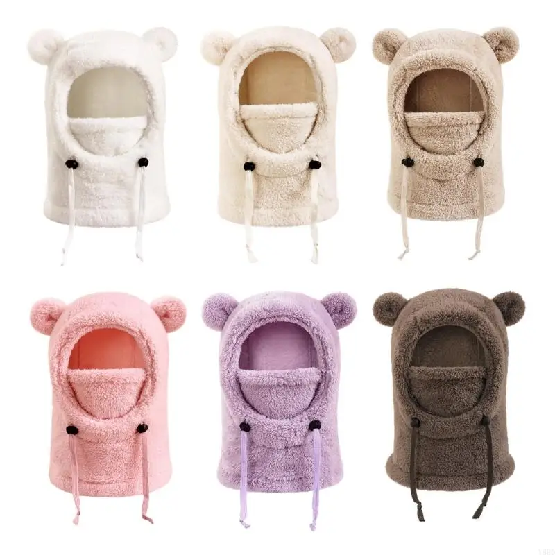 

Y88D Bear Ears Thick Warm Masked Caps Children Plush Scarf Hat Windproof Neck Warmer ​Hat with Face Cover