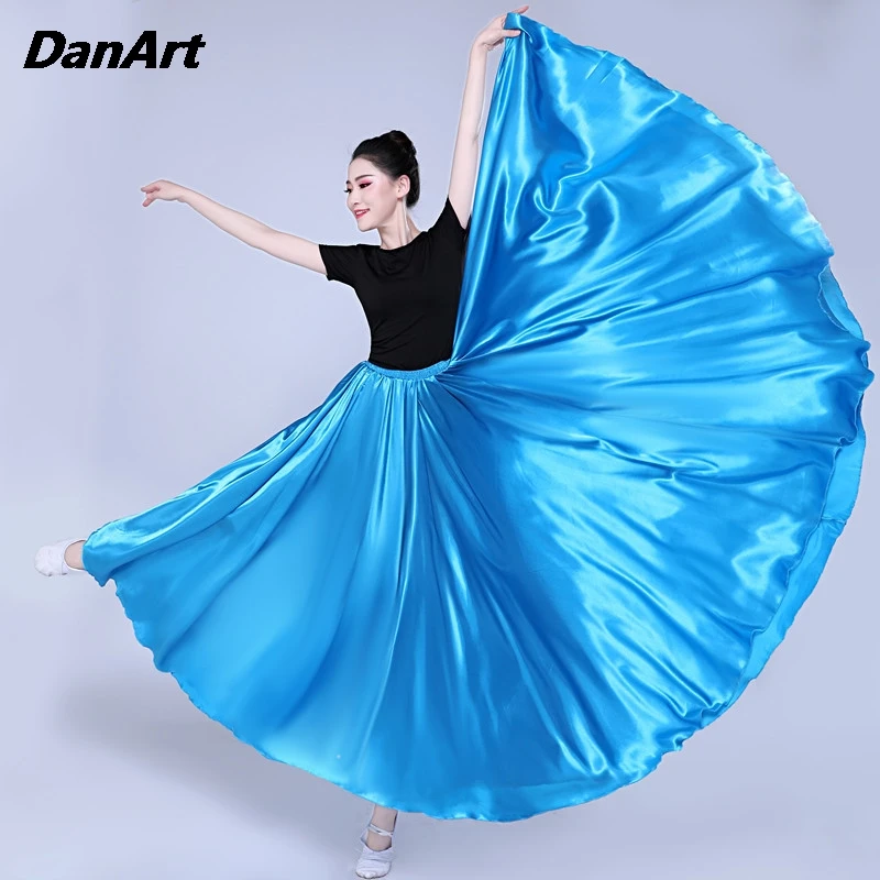 360/540/720 Degree Satin Skirt Women Large Swing Long Skirt Stage Performance Costume Opening Dance Attire Practice Clothing