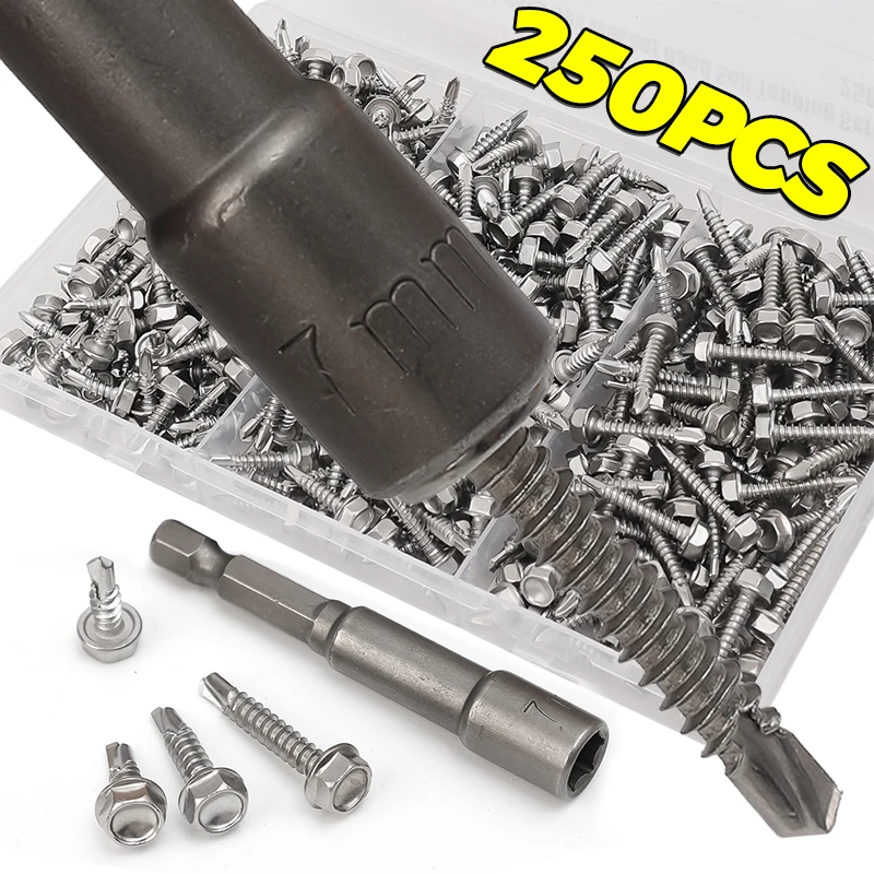 

Саморезы из нержавеющей стали, саморезы с шестигранной головкой и внешней шестигранной головкой, крепежные детали, комплекты крепежных элементов для деревянного листа