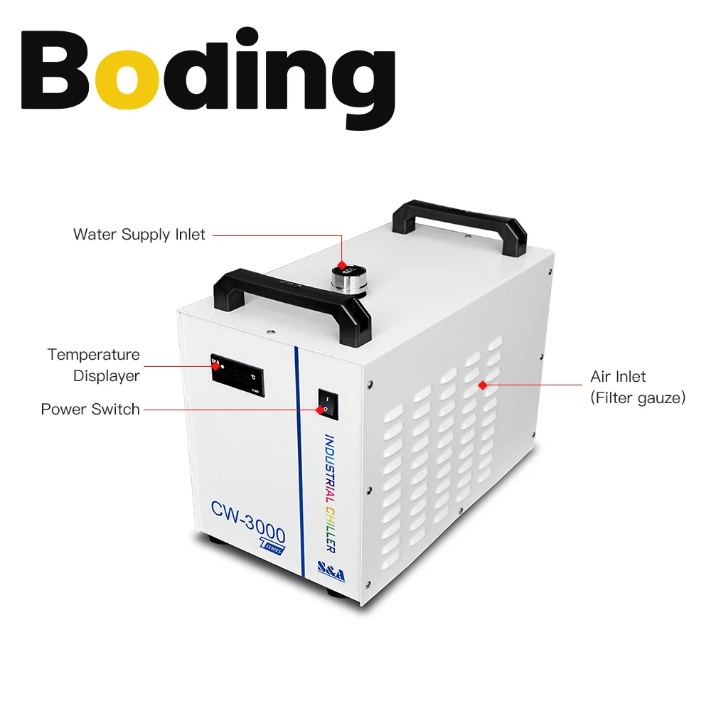 BODING S&A CW3000 Industrial Water Chiller for CO2 Laser Engraving Cutting Machine Cooling 60W 80W Laser Tube DG110V TG220V