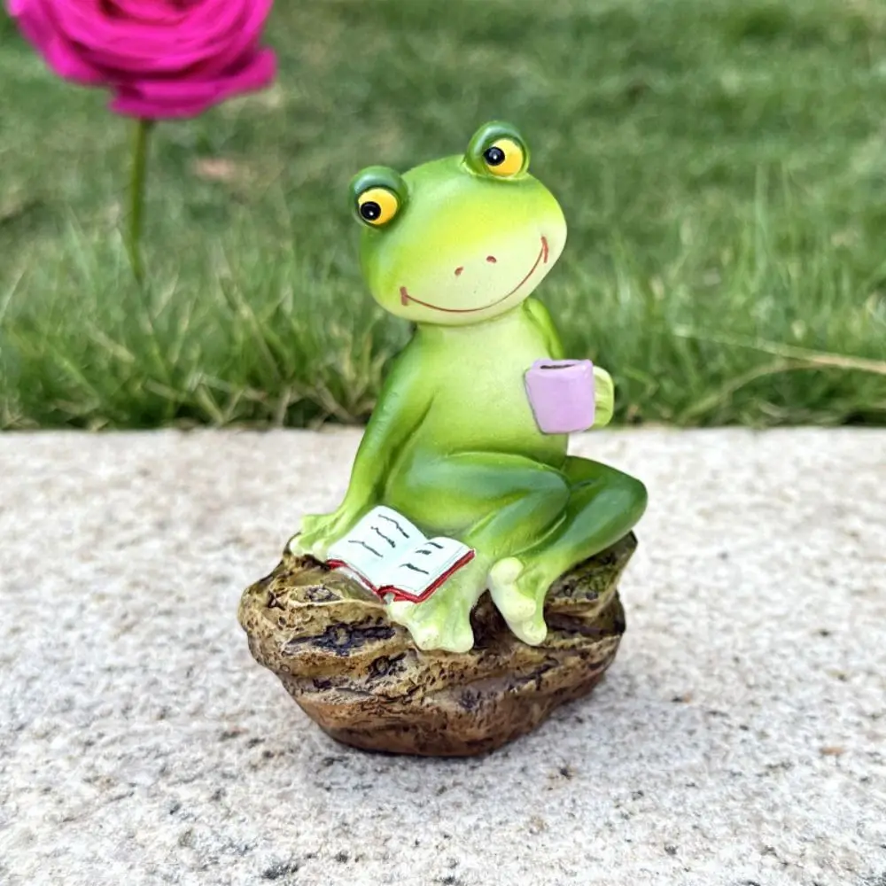 

Desktop Ornament Resin Frog Ornament Cute Cartoon Animal Sculpture Waterproof Creative Miniatures Figurine Home
