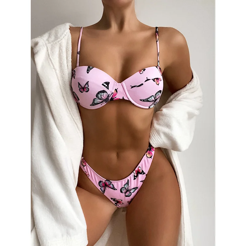 

Luan Guo Sexy Butterfly Print Bikini Hard Cup Underwire Swimsuit Swimwear76627