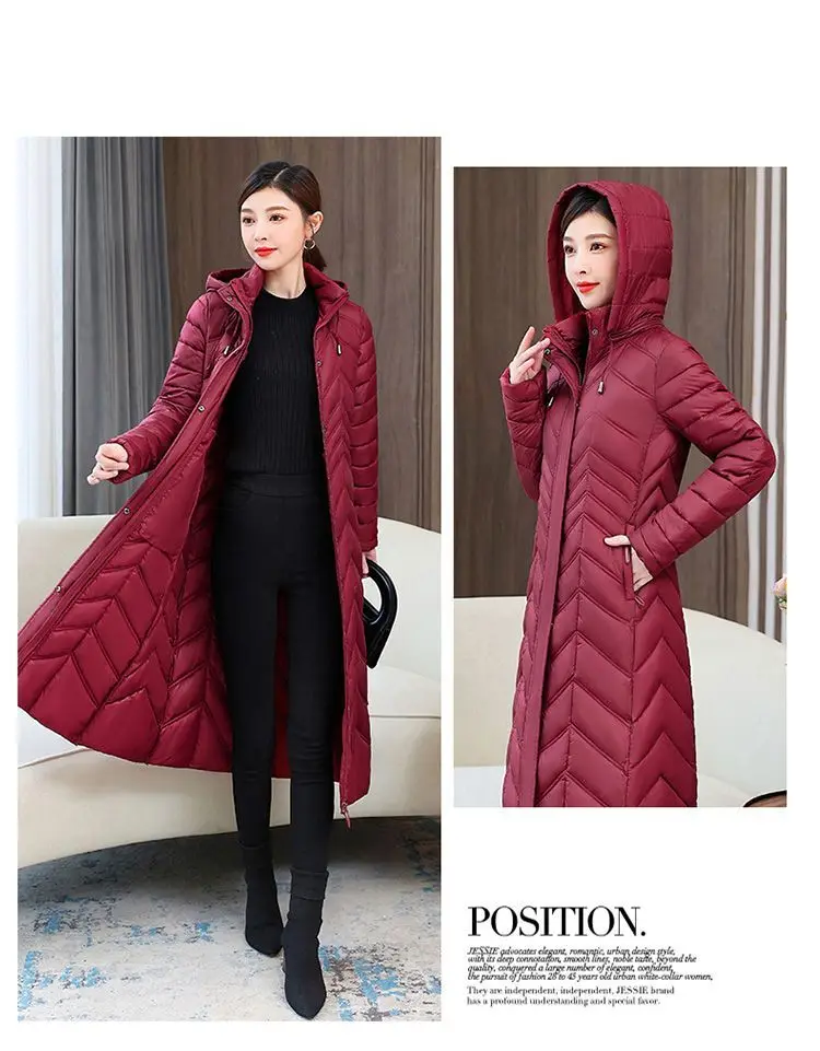 Mom's Long Down Cotton Jacket 2026 Winter New Fashion Slim Hooded Coat Women's Warm Parker Overcoat Solid Female Casual Jackets