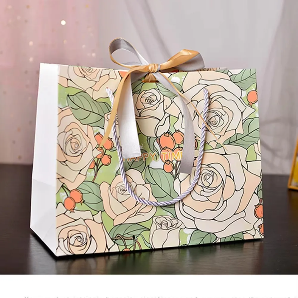 24pcs Cartoon Stamp Prints Ribbon Tie Portable Gift Bags Wedding Party Favor Bridesmaid Bouquet Birthday Decoration Packaging