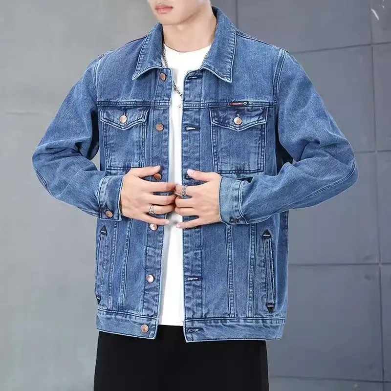 Men's Casual Loose Fit Denim Jacket Multi-Pocket Workwear Durable Dirt-Resistant Spring Autumn Style Youthful Energy Trend