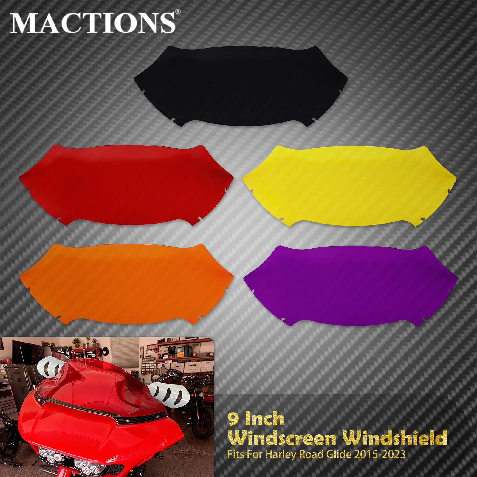

Motorcycle 9'' Windshield Fairing Wind Air Deflector Windscreen Cover For Harley Touring Road Glide FLTRX 2015-20 2021 2022 2023