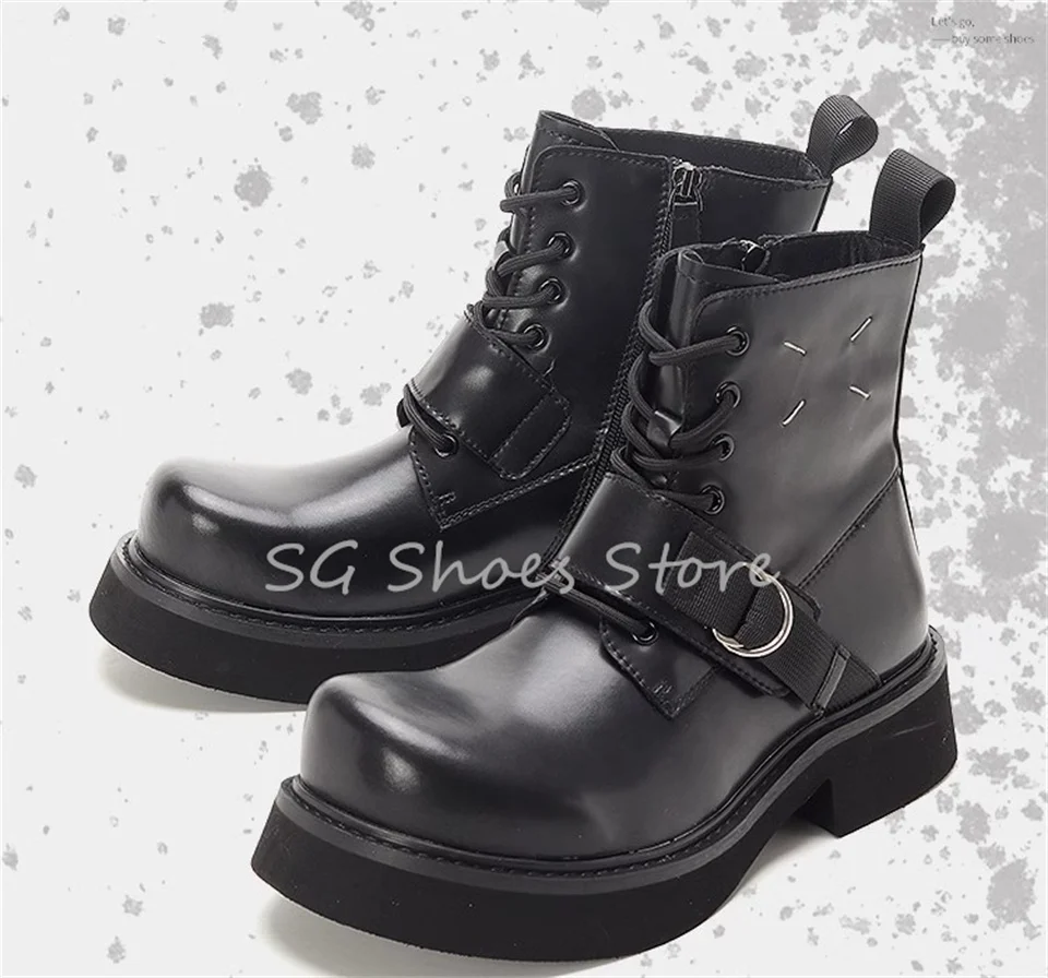 British Style High-Top Black Leather Chelsea Boots for Men Male Wester Cowboys Boots Fashion Catwalk Motorcycle Boots