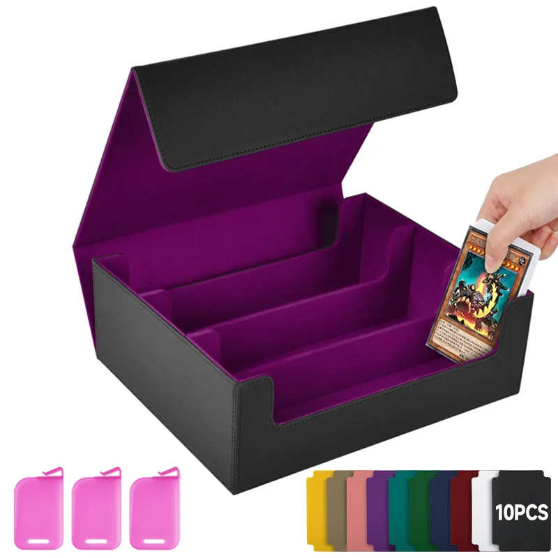Card Storage Box for Trading Cards, 1800+ PU Leather Commander Card Deck Case with 10 Card Dividers, Card Case Storage Box, Magnetic Closure Card Holder for Magic Game Cards