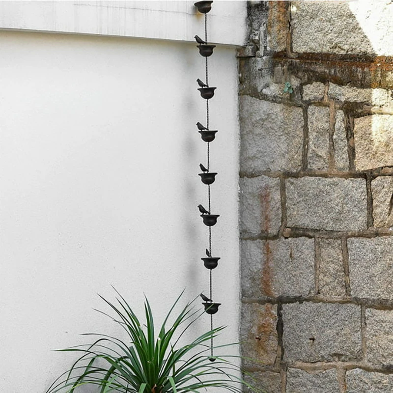 Rain Chains For Gutters Dark Bronze Mobile Birds On Cups Rain Chimes With Attached Hanger Home Décor
