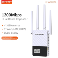 Comfast 1200Mbps Wifi Repeater 5Ghz Wireless Router Long Extender 4 Antenna OLED Screen Long Range Wi-fi Signal Amplifier