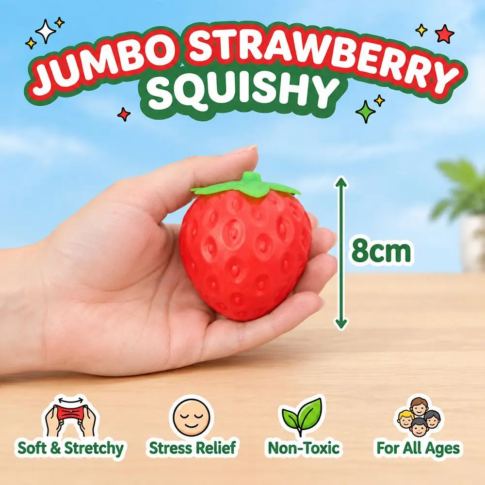 Portable Fruit Shape Strawberry Squeeze Ball Big Funny Anti-stress Squeeze Soft Squeeze Toy for Adults & Kids​​