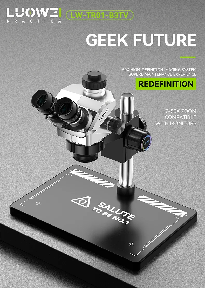 

LUOWEI LW-TR01-B3TV Trinocular HD Microscope 7-50X Zoom Eyepiece with Dust-proof Lens for Phone Repair Tool