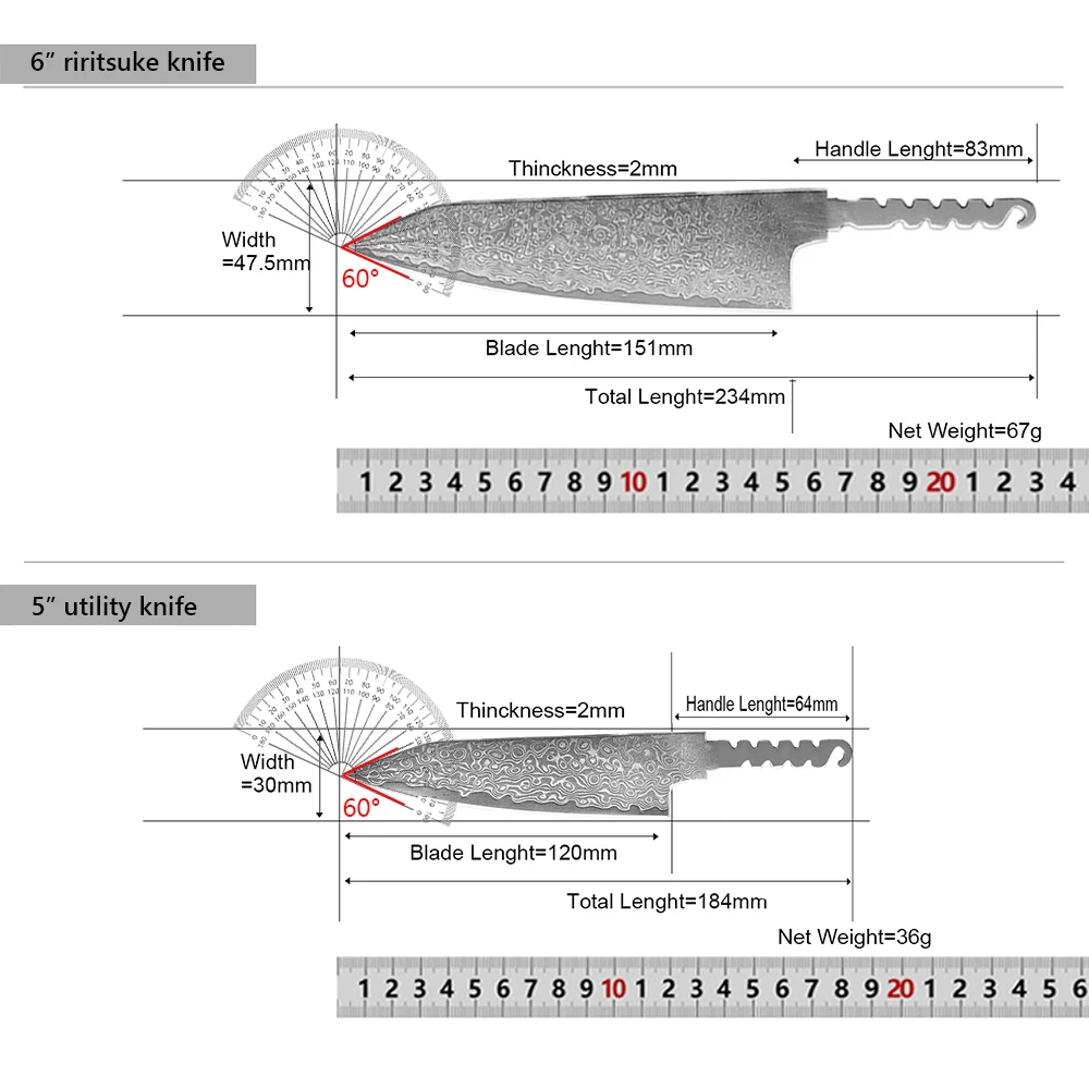 DIY Damascus Steel Kitchen Knife Japanese Blade Blank Knives Parts EDC Cooking Tool Knife Meat Sushi Cutter without Handle