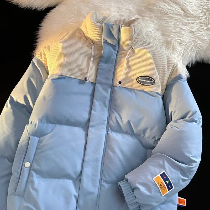 Jaket Ski pria, jaket musim dingin baru 2024, jaket Harajuku jahitan Corduroy, Parka hangat gaya Jepang, mantel Ski empuk tahan dingin