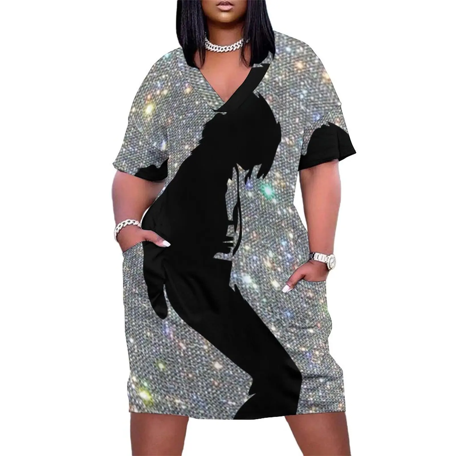 

Mike Photograph of glitter ONLY - Not Reflective Loose Pocket Dress clothes for women cocktail dresses long dress women