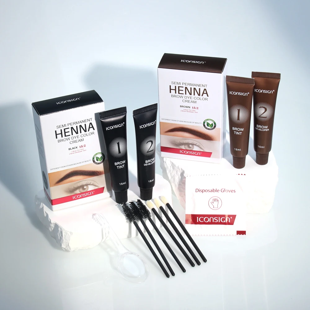 Iconsign Professionele 2-In-1 Wimper En Wenkbrauw Tint Kit Wenkbrauw Crème Set Langdurige Kleur Natuurlijke Wilde Wenkbrauw Tint