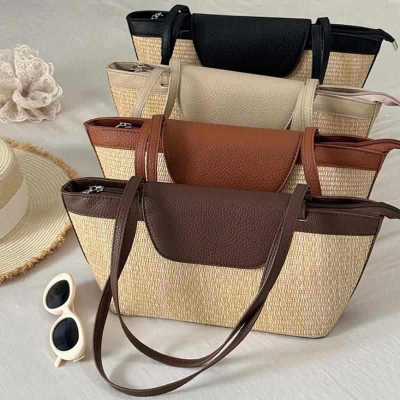 

Fashion Retro Straw Bag Niche Brand Vocation Beach Handwoven Bag Luxury Designer Casual Versatile Shoulde Underarm Women Totebag