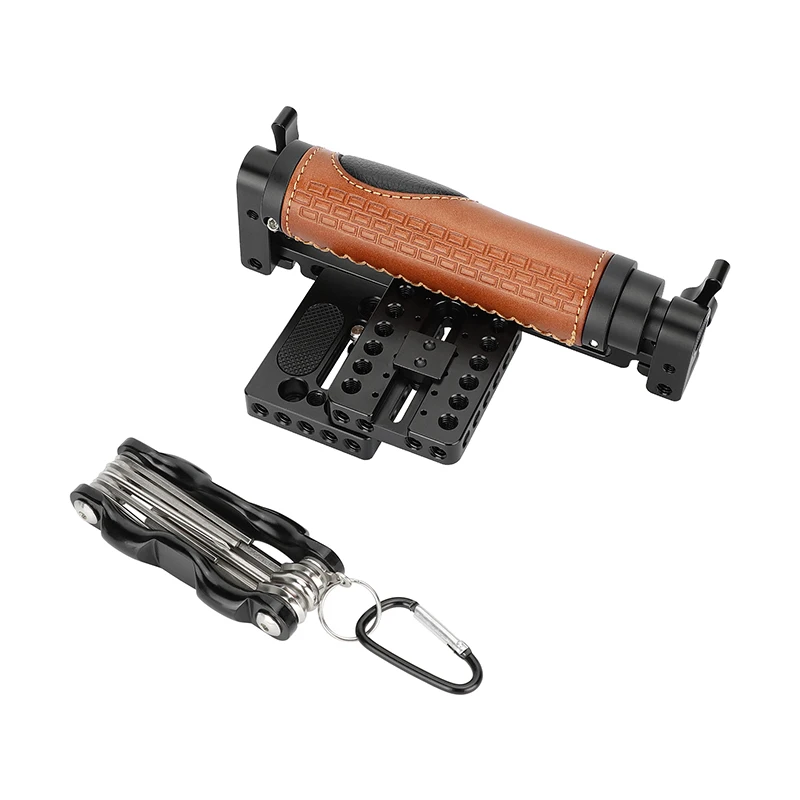 CAMVATE Foldable Half Camera Cage Height-Adjustable with Leather Side Rod Handgrip for Large DSLRs& Mirrorless Cameras Video Rig