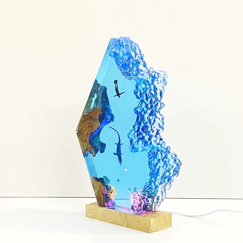 ジュラ紀探検テーマ樹脂ライトクリエイティブ芸術的な美しい夜の光クラフト装飾 USB テーブルランプモササウルス追跡