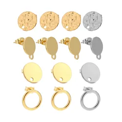 10pcs Stainless Steel Gold Silver Round Disc Earring Post W Loop Hammered Plate Earrings Base For Hypo-Allergenic Earring Making